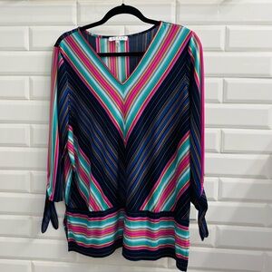 Chaus New York Women’s Striped V-Neck Tunic Long Sleeve Top